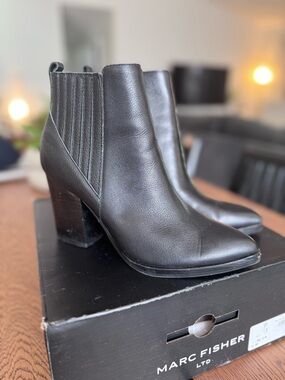 Marc Fisher Alva Black Leather Pointed Ankle Booties